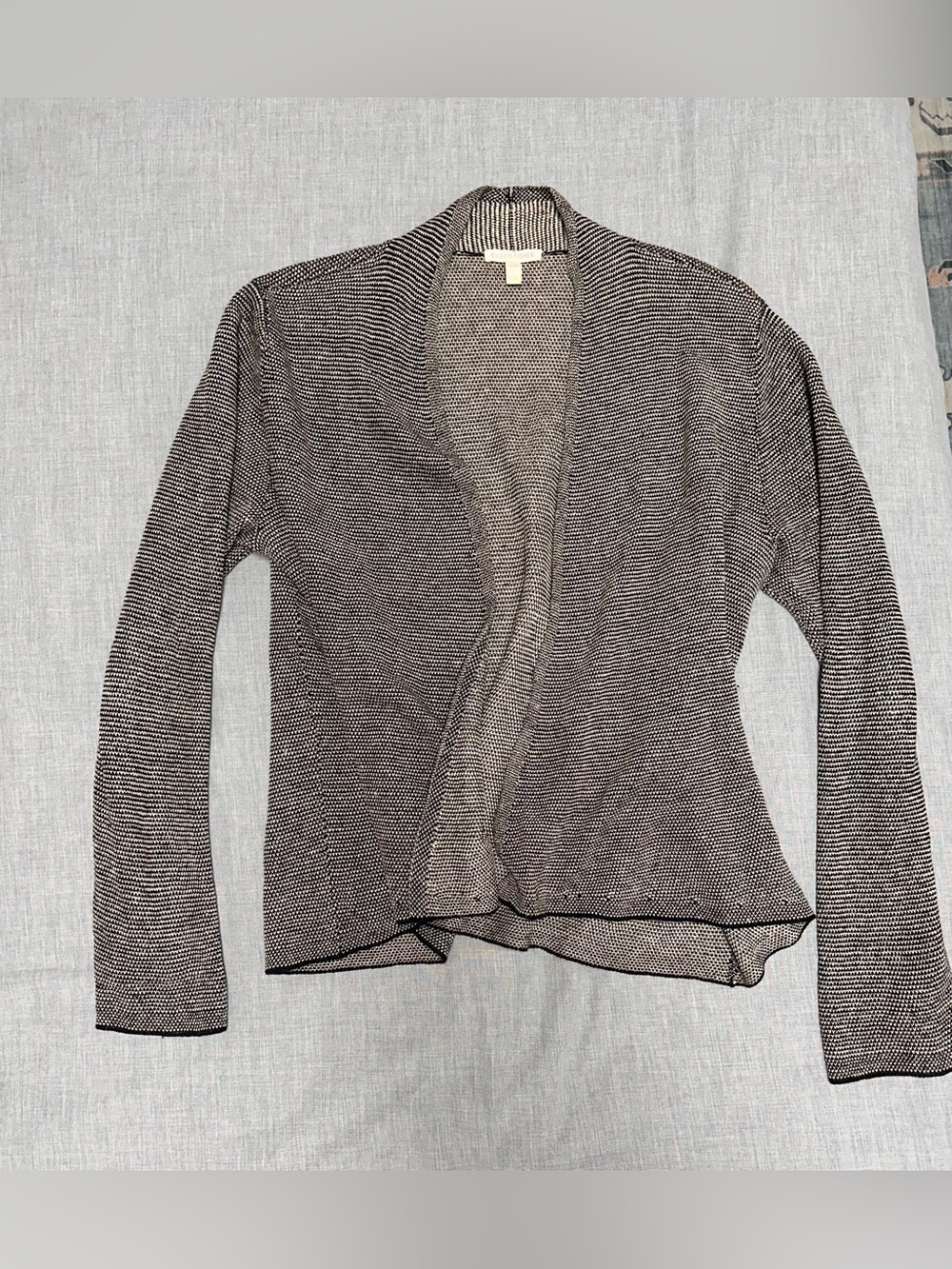 Eileen Fisher 100% Organic Linen Black & White Open Front Cardigan L